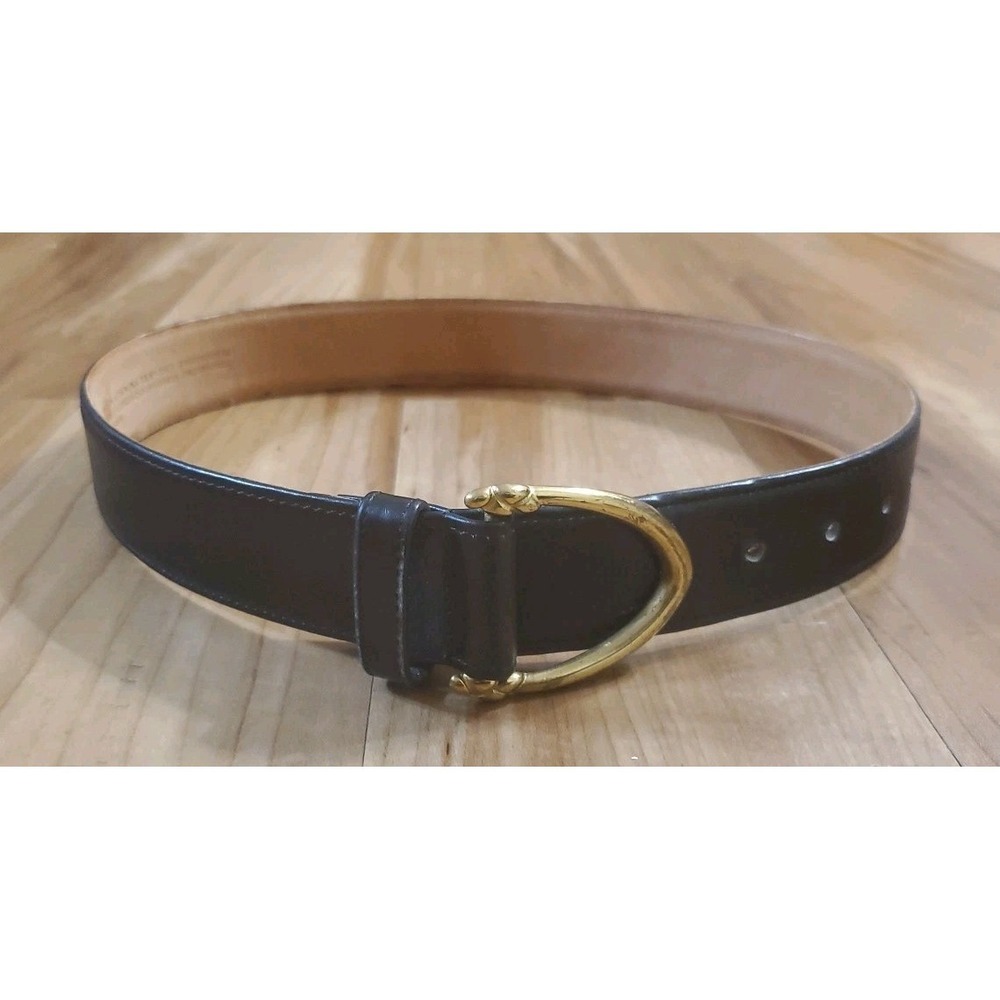 Vintage Coach Black Leather Belt Size Small French Calfskin Solid Brass USA Made